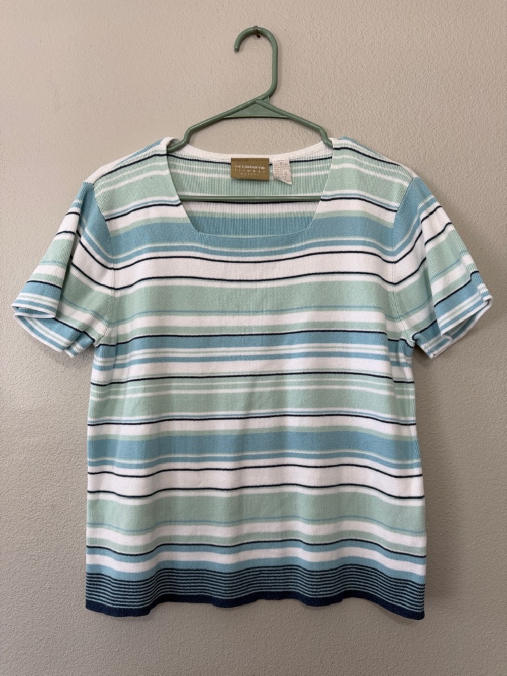 VTG Liz Claiborne Short Sleeve Top MP 100% Cotton Granny Core Striped